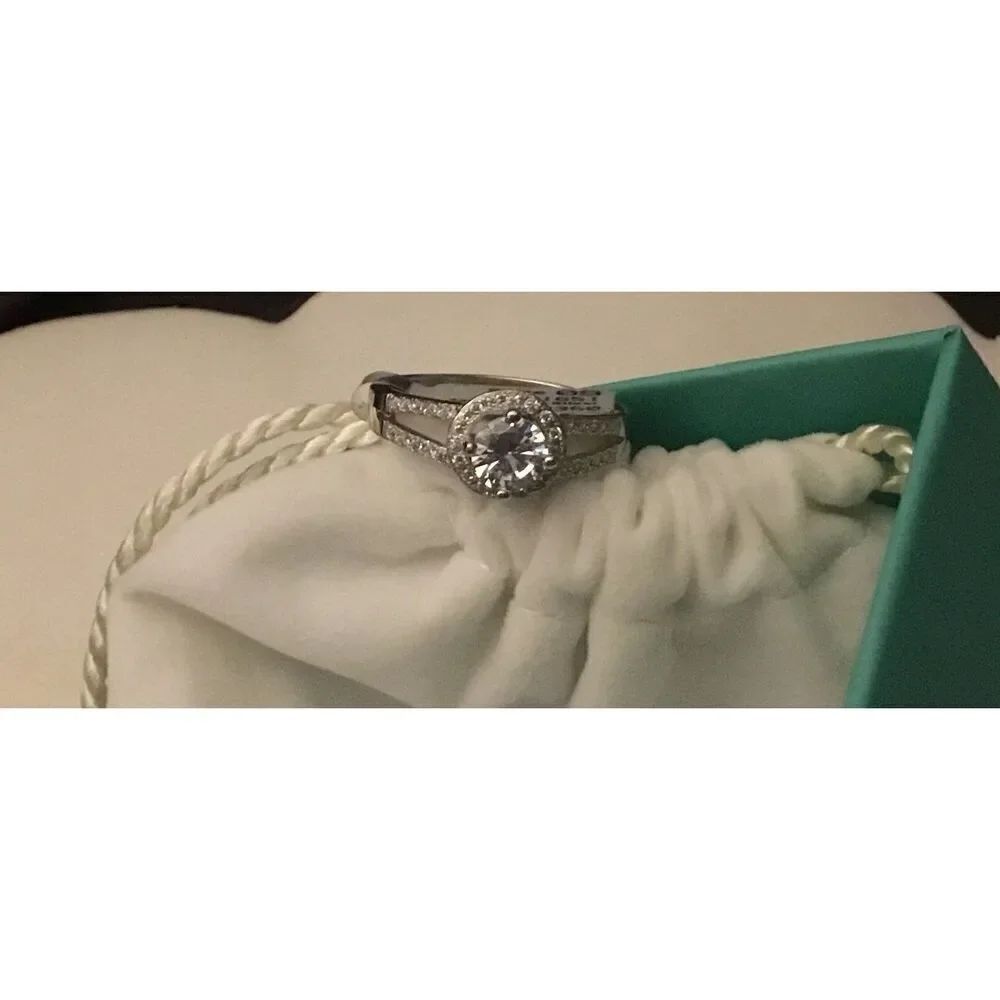3Ct. Round & Pave Sim Diamond Halo Design Split Shank Engagement Ring Sz 9